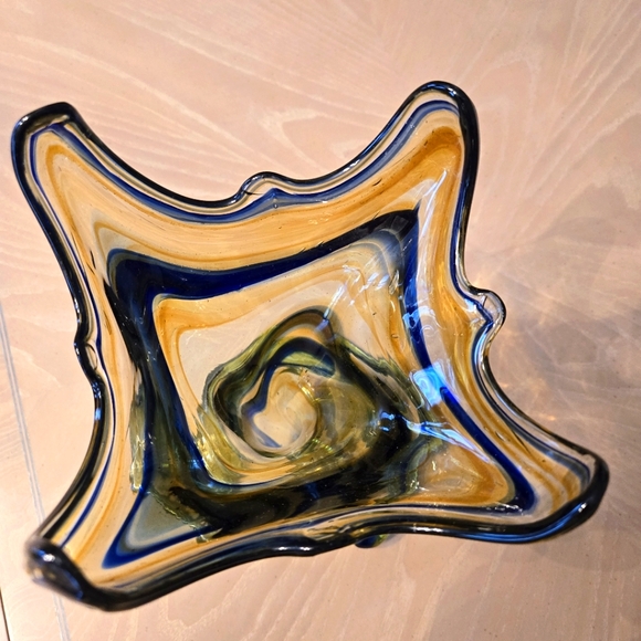 Vintage Mid-Century Free-Form Hand Blown Murano Style Swirl Glass Vase Coil Base - Picture 8 of 16